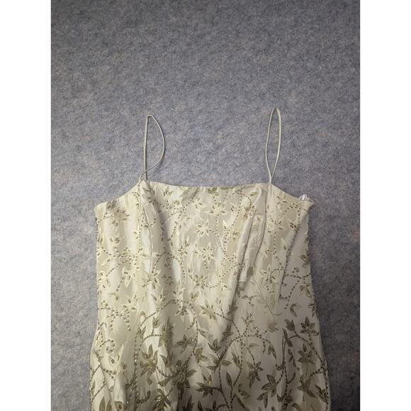 JS Collections Y2K Vintage Strappy Beaded Gold/Tan Formal Dress Slit Size 10 90s - Picture 4 of 11